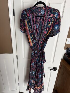 Zesica Floral Navy Wrap Dress with Belt